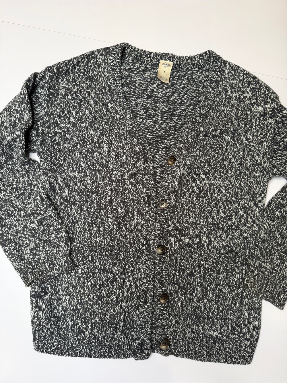 Girls Gray & White Marled Button-Front Cardigan Sweater (like new!)